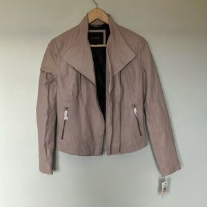 NWT Andrew Marc New York Cream Leather Motorcycle Jacket